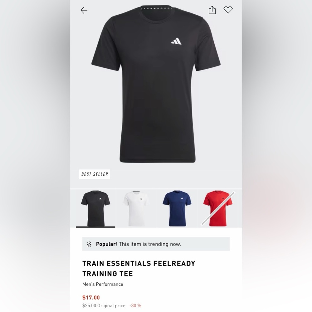 Adidas Black Train Essentials Training Tee